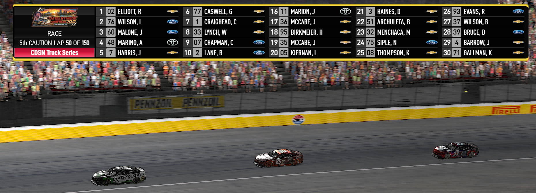 Horizontal NASCAR Leaderboard screenshot